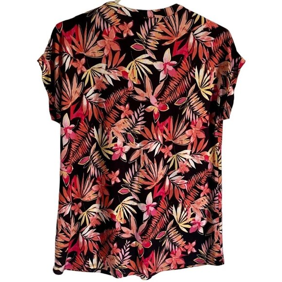 Ava & Grace Short Sleeve Floral Print Quarter Button Short Sleeve Top Medium - Picture 5 of 8